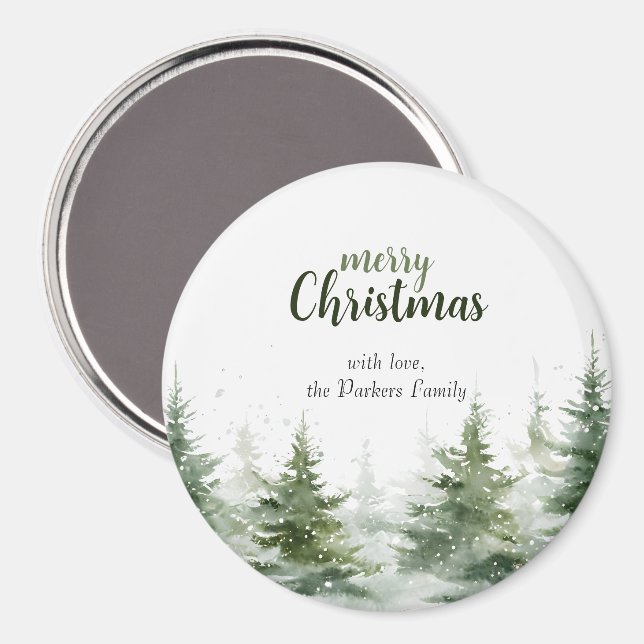 Minimalistisches Weihnachtsgebirge Evergreen Snow Magnet (Vorderseite/Rückseite)