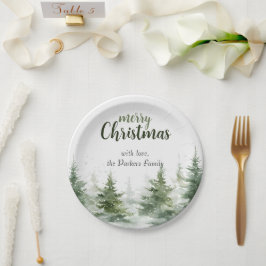 Minimalistisches Weihnachtsgebirge Evergreen Snow Pappteller