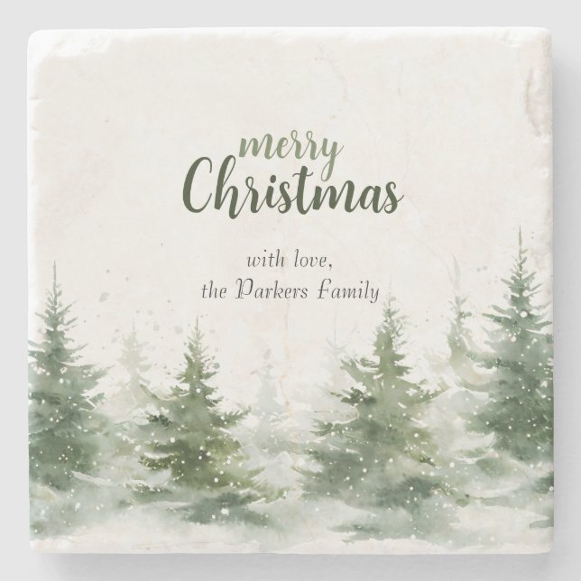 Minimalistisches Weihnachtsgebirge Evergreen Snow Steinuntersetzer (Vorderseite)