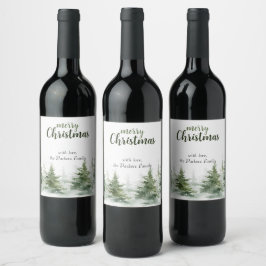Minimalistisches Weihnachtsgebirge Evergreen Snow Weinetikett