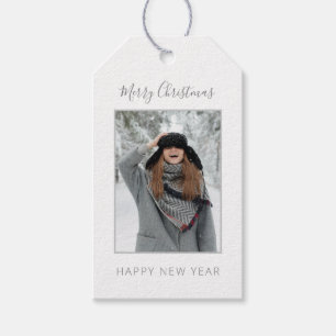 Minimalistisches Weihnachtsgraues Zickzack Foto Geschenkanhänger
