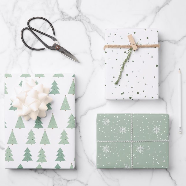 Minimalistisches Weihnachtsgrün-Pine-Geschenk Geschenkpapier Set (Vorderseite)