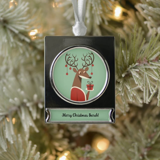 Minimalistisches Weihnachtsschenk für Rentiere Banner-Ornament Silber (Baum)
