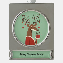 Minimalistisches Weihnachtsschenk für Rentiere Banner-Ornament Silber