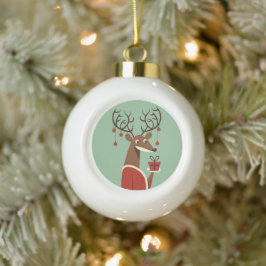 Minimalistisches Weihnachtsschenk für Rentiere Keramik Kugel-Ornament
