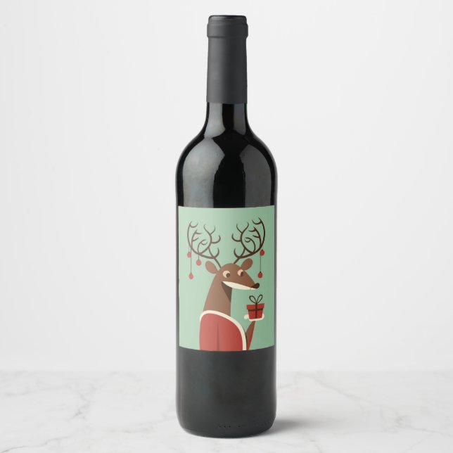 Minimalistisches Weihnachtsschenk für Rentiere Weinetikett (Vorderseite)