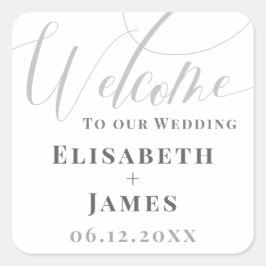 Minimalistisches Weiß & Graue Kalligrafie Chic Wed Quadratischer Aufkleber