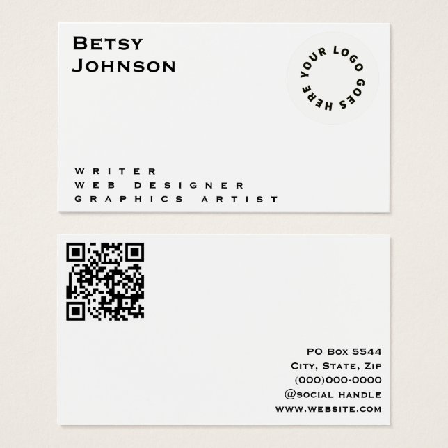 Minimalistisches Weiß mit Logos und QR-Code Visite (Vorne & Hinten)