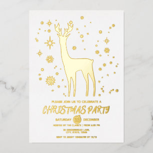 Minimalistisches Weiß und Gold Elegantes Deer Xmas Folieneinladung