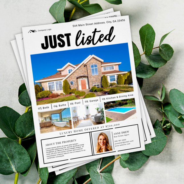 Minimalistisches, weißes Anwesen, nur Werbung aufg Flyer (Von Creator hochgeladen)