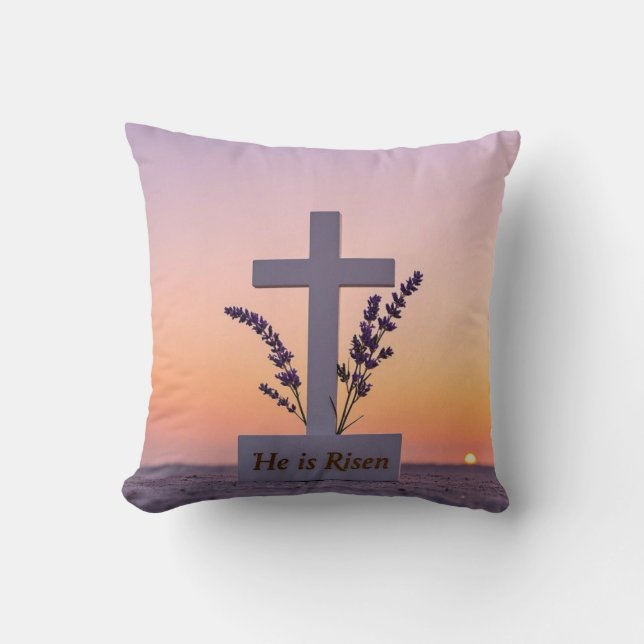 Minimalistisches weißes Kreuz mit Lavendel Kissen (Vorderseite)