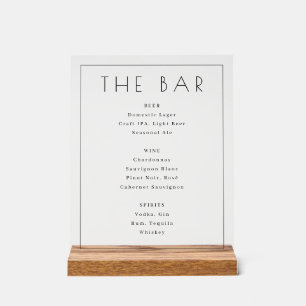 Minimalistisches weißes modernes Bar-Menü Acrylschild