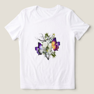 Minimalistisches Weißes Rosen- und Lila-Schmetterl Tri-Blend Shirt