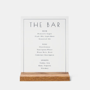 Minimalistisches weißes typografisches Bar-Menü Acrylschild