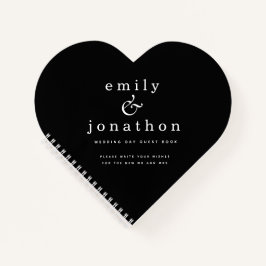 Minimalistisches White Black Wedding Heart Guest B Notizbuch