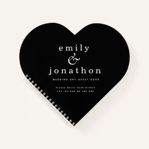 Minimalistisches White Black Wedding Heart Guest B Notizbuch