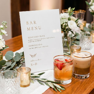 Minimalistisches White Gold Bar Menu Hochzeitszeic Sockelschild
