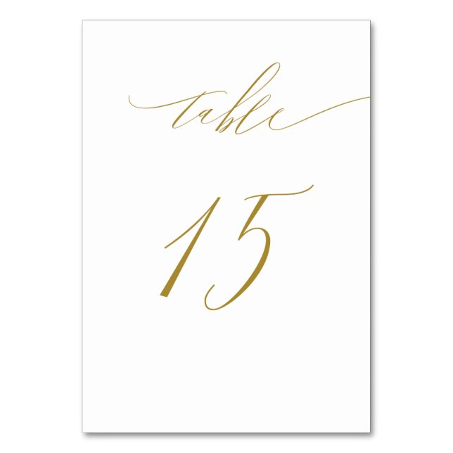 Minimalistisches White Gold Elegant Script 15 Wedd Tischnummer (Vorderseite)