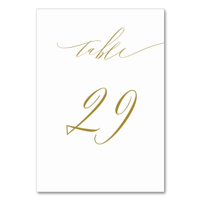 Minimalistisches White Gold Elegant Script 29 Wedd Tischnummer (Vorderseite)