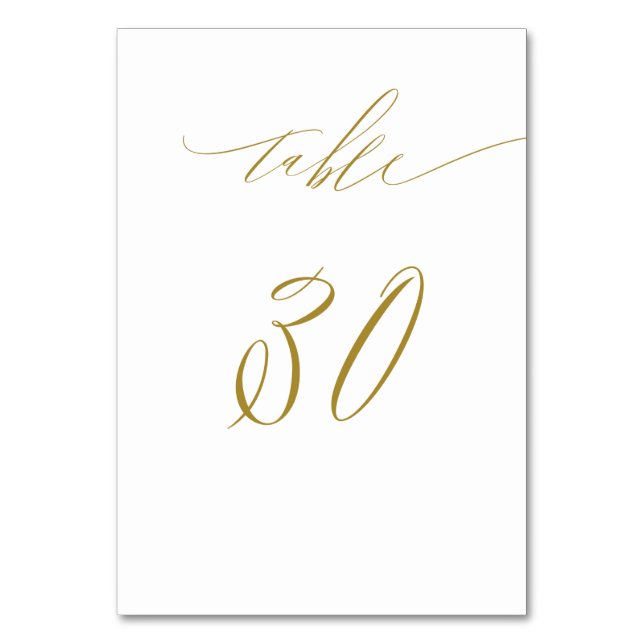 Minimalistisches White Gold Elegant Script 30 Wedd Tischnummer (Vorderseite)