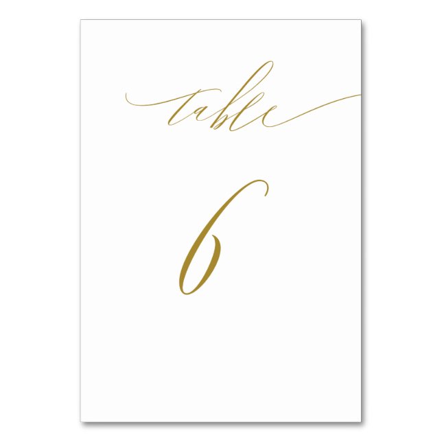 Minimalistisches White Gold Elegante Script No. 6  Tischnummer (Vorderseite)
