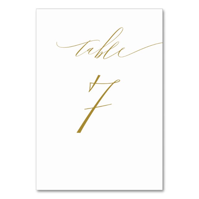 Minimalistisches White Gold Elegante Script No. 7  Tischnummer (Vorderseite)