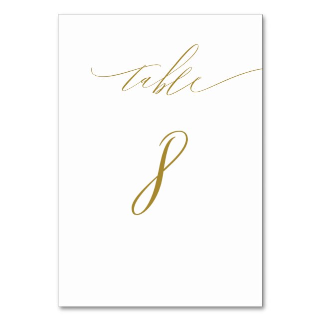 Minimalistisches White Gold Elegante Script No. 8  Tischnummer (Vorderseite)