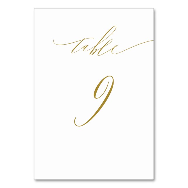 Minimalistisches White Gold Elegante Script No 9 W Tischnummer (Vorderseite)
