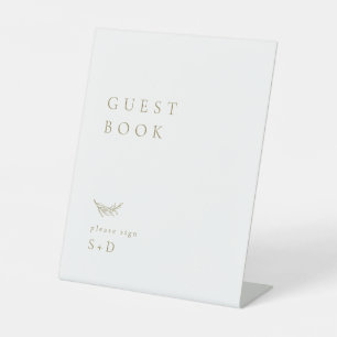 Minimalistisches White Gold Gästebuch Sockelschild