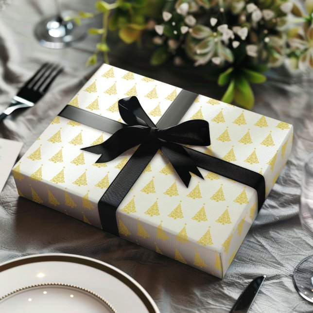 Minimalistisches White Gold Green Christmas Tree M Geschenkpapier Set (Chistmas Tree pattern wrapping paper white background)