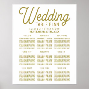 Minimalistisches White & Gold Seating Chart Poster