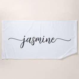 Minimalistisches White Monogram Name Riesiges Skri Strandtuch