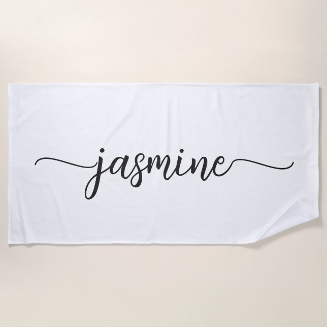 Minimalistisches White Monogram Name Riesiges Skri Strandtuch (Vorderseite)