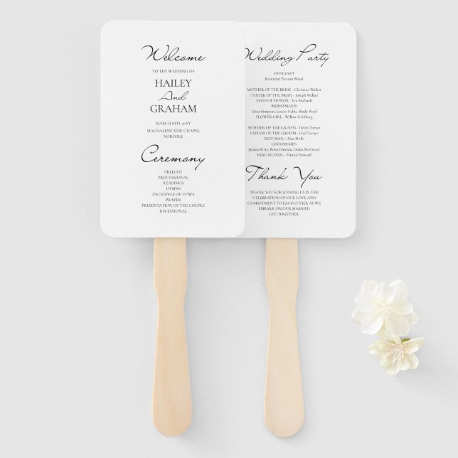 Minimalistisches White Wedding Programm für klassi Fächer (Vorne und Hinten)