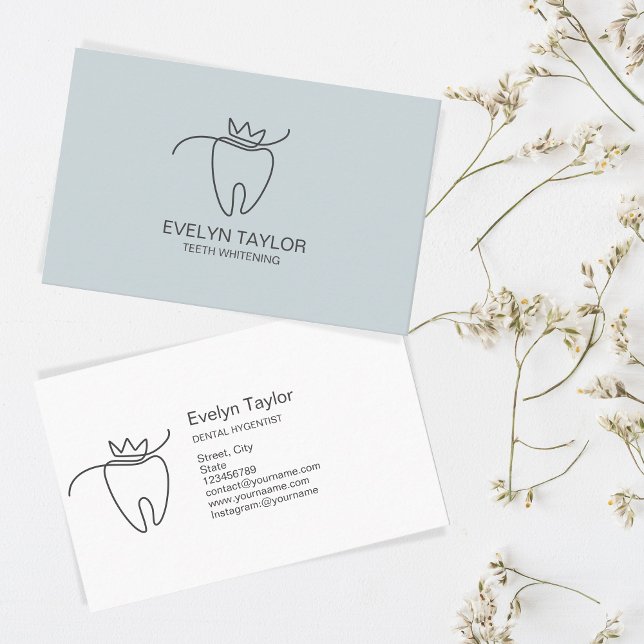 Minimalistisches Whitening von Zahnschmerzen Visitenkarte (simple minimalist dentist tooth logo line art)
