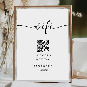 Minimalistisches WiFi Password Qr Code Hochzeitsze Sockelschild