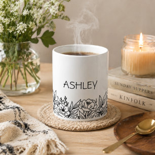 Minimalistisches Wildblumen-Monogramm Kaffeetasse