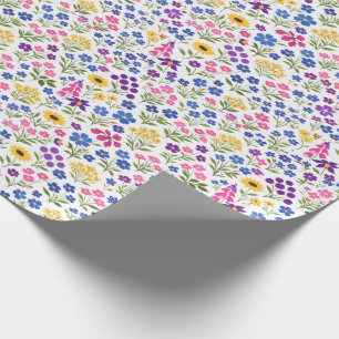 Minimalistisches Wildblumen-Nahtlosmuster auf Weiß Geschenkpapier