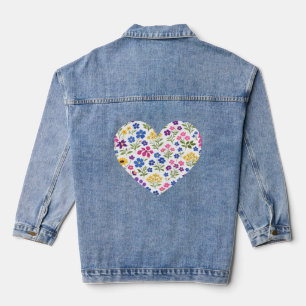 Minimalistisches Wildblumen-Nahtlosmuster auf Weiß Jeansjacke