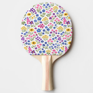 Minimalistisches Wildblumen-Nahtlosmuster auf Weiß Tischtennis Schläger
