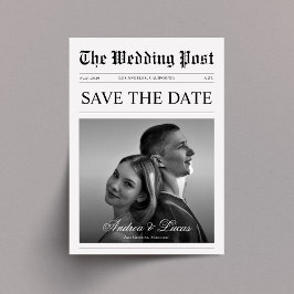 Minimalistisches Zeitungs-Foto Save the Date Hochz Einladung