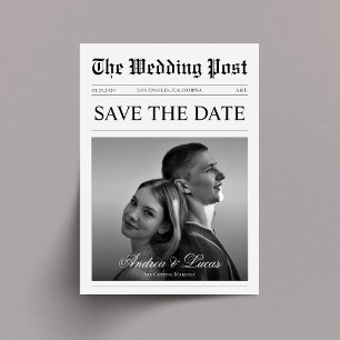 Minimalistisches Zeitungs-Foto Save the Date Hochz Einladung