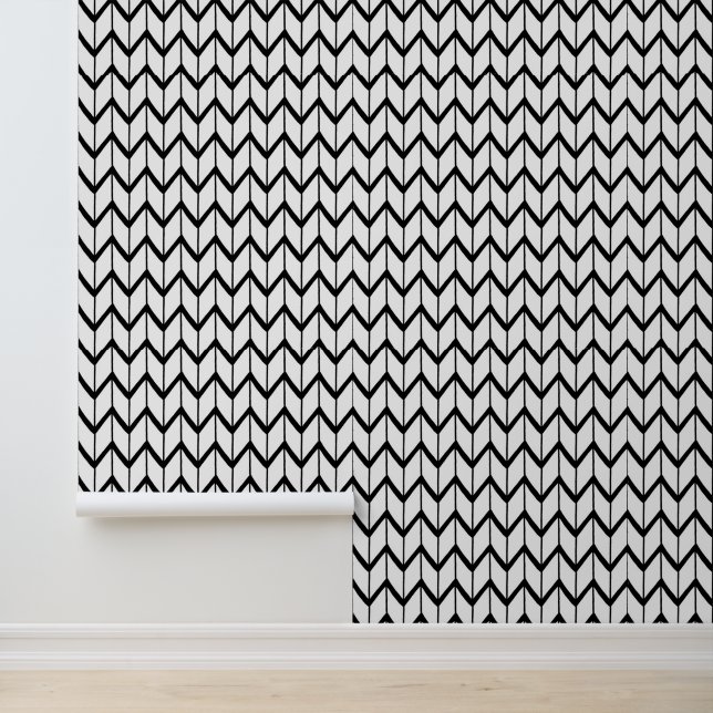 Minimalistisches Zickzack Schwarz-Weiß-Muster Tapete (Anwendung)