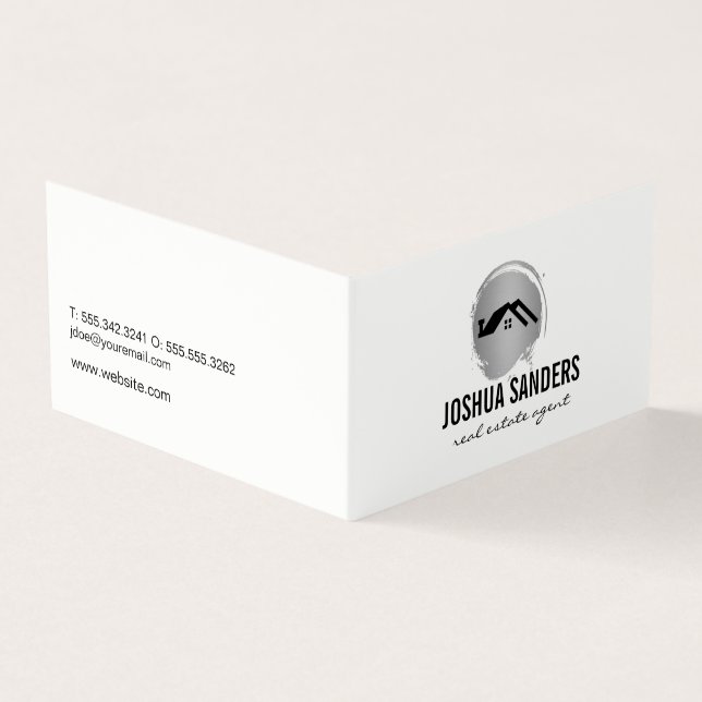 Minimalistisches Zuhause-Symbol / Silber gebürstet Visitenkarten (Vorderseite)