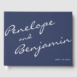 MinimalistNavy Blue Boho Script Wedding Custom Gästebuch