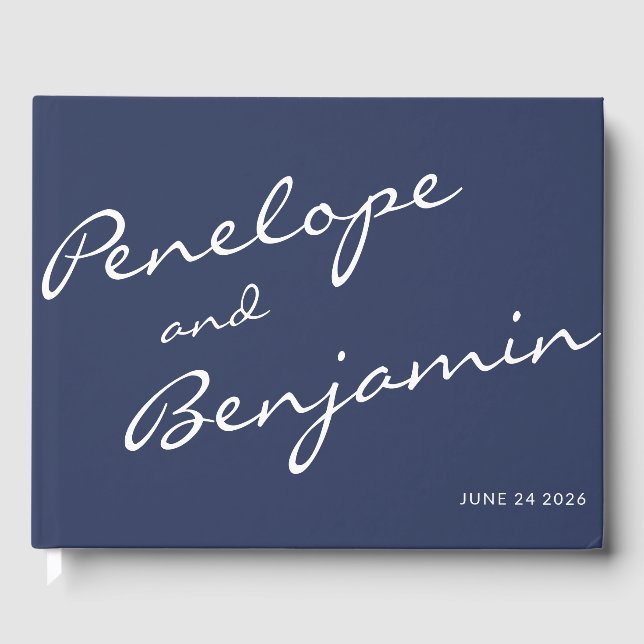 MinimalistNavy Blue Boho Script Wedding Custom Gästebuch (Vorderseite)