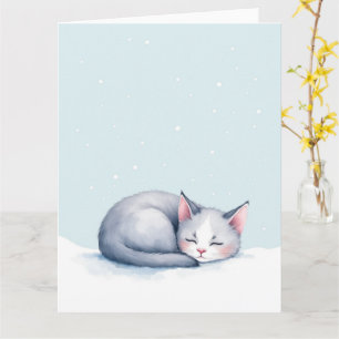 Minimalschlafendes Kätzchen Winter Weihnachten Karte