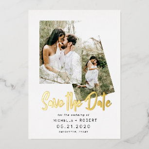 Minimalskript zwei Foto Save the Date Folieneinladung