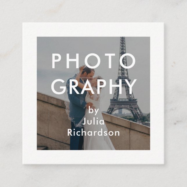 Minimalweiß| Zwei Fotos für Fotografen Quadratische Visitenkarte (Vorderseite)