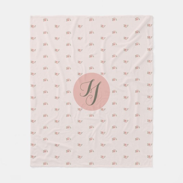 Minimierte Rose und Monogramm Fleecedecke (Vorderseite)